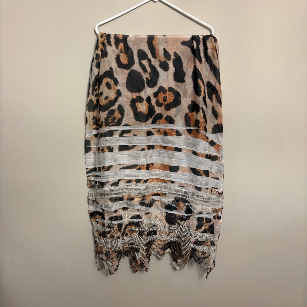 Leopard Print Lace Trim Scarf
